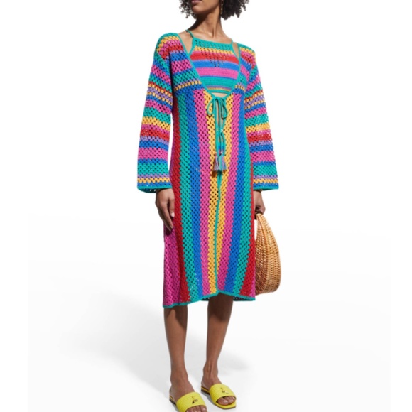 FARM Rio Other - NWT $255 Farm Rio Bruna Stripes Crochet Midi Coverup in size XS!